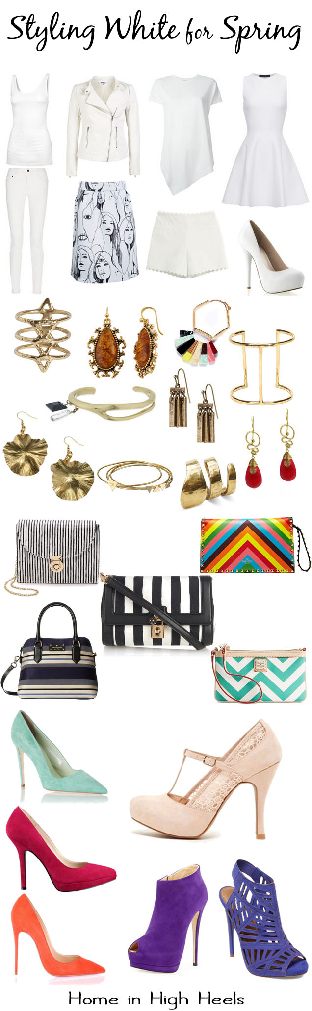How to Style a White Outfit for Spring- Spring Trends & Fashion Tips! Accessorize with the biggest trends like fun stripes, colored suede, brass jewelry, & more! + GIVEAWAY!  from Home in High Heels