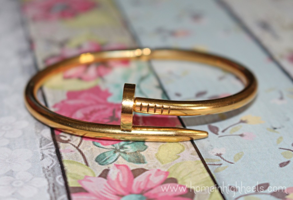 Add Some Construction to Your Look With this Nail Bracelet! This is a fun industrial touch that adds some glam without being the high price of Cartier. Check it out along with other lifestyle posts on Home in High Heels | www.homeinhighheels.com