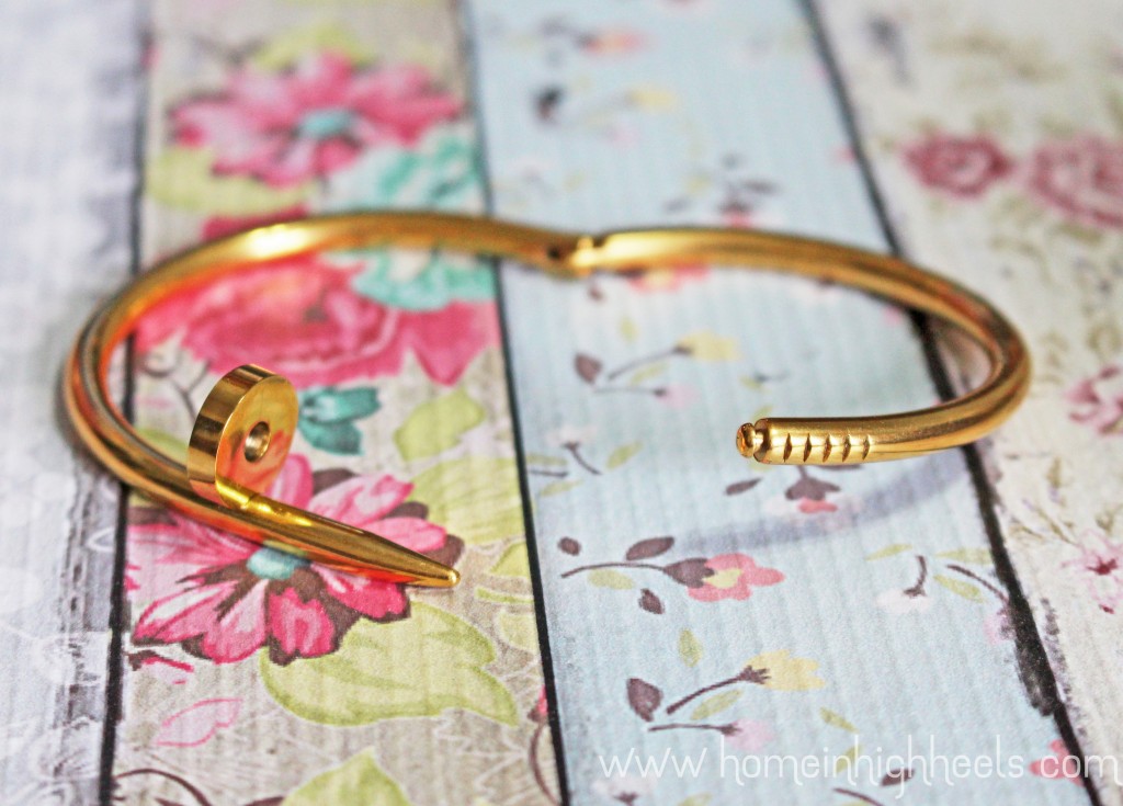 Add Some Construction to Your Look With this Nail Bracelet! This is a fun industrial touch that adds some glam without being the high price of Cartier. Check it out along with other lifestyle posts on Home in High Heels | www.homeinhighheels.com