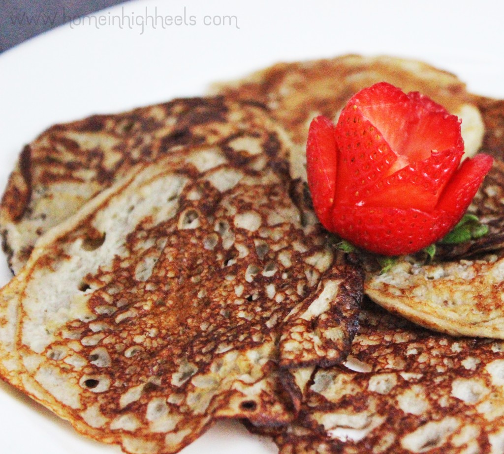 The easiest healthy pancake recipe ever! These 2 ingredient banana pancakes are flourless, fluten-free, vegetarian, & full of healthy benefits! Check out the skinny recipe & lots more lifestyle posts on Home in High Heels | www.homeinhighheels.com