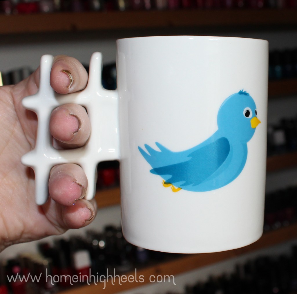 Thumbs Up Twitter #mug Cup- the perfect way to start your day when trying to keep your thoughts to 140 characters...yeah you need caffeine. & a hashtag mug obviously on Home in High Heels | www.homeinhighheels.com