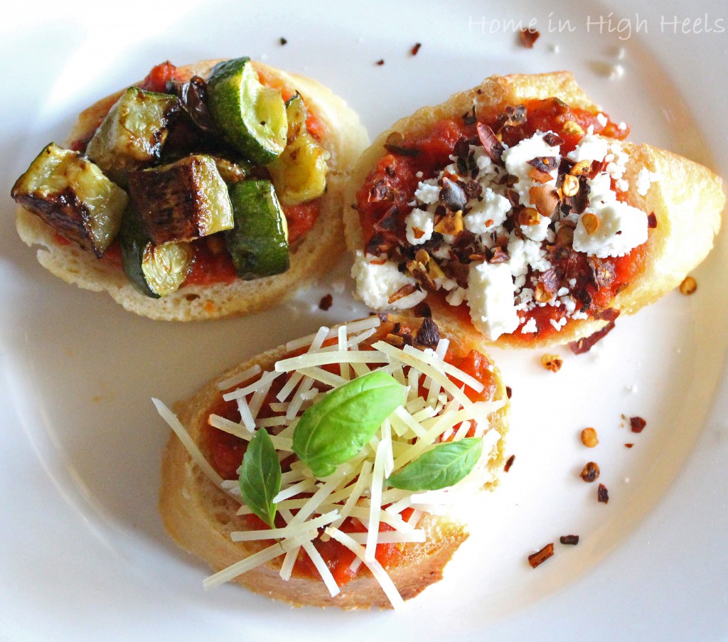 DIY Crostini Pizza Bar for an Easy Family Meal + some of my favorite topping ideas!  Find out more including more dinner ideas & recipes on Home in High Heels | www.homeinhighheels.com