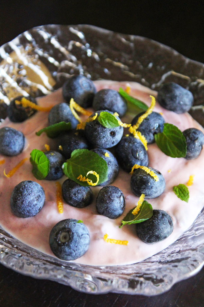 Refreshing Blueberry, Mint, & Lemon Greek Yogurt Bowl. Check out more easy, healthy breakfast recipes (& other meals!) on Home in High Heels