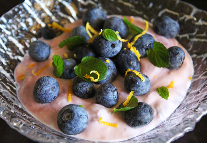 Refreshing Blueberry, Mint, & Lemon Greek Yogurt Bowl. Check out more easy, healthy breakfast recipes (& other meals!) on Home in High Heels