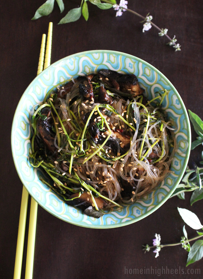 An easy to create recipe for these lovely Asian Sesame Garlic Noodles with Greens on Home in High Heels
