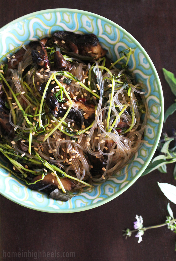 An easy to create recipe for these lovely Asian Sesame Garlic Noodles with Greens on Home in High Heels