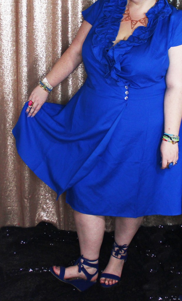 Blue Ruffle V-Neck Vintage Cobalt Blue Dress Styling Dresses for Spring with Ashley Stewart- Curvy fashion, shoes, & some extras! See more lifestyle, recipes, & style on Home in High Heels