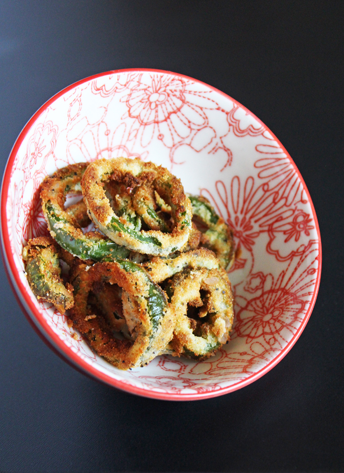 Perfectly Crispy Air Fryer Jalapeno Coins- LCHF, Keto, & Gluten-Free! Theses jalapeno slices are SO good, use coconut flour, & are the perfect salty snack on Home in High Heels