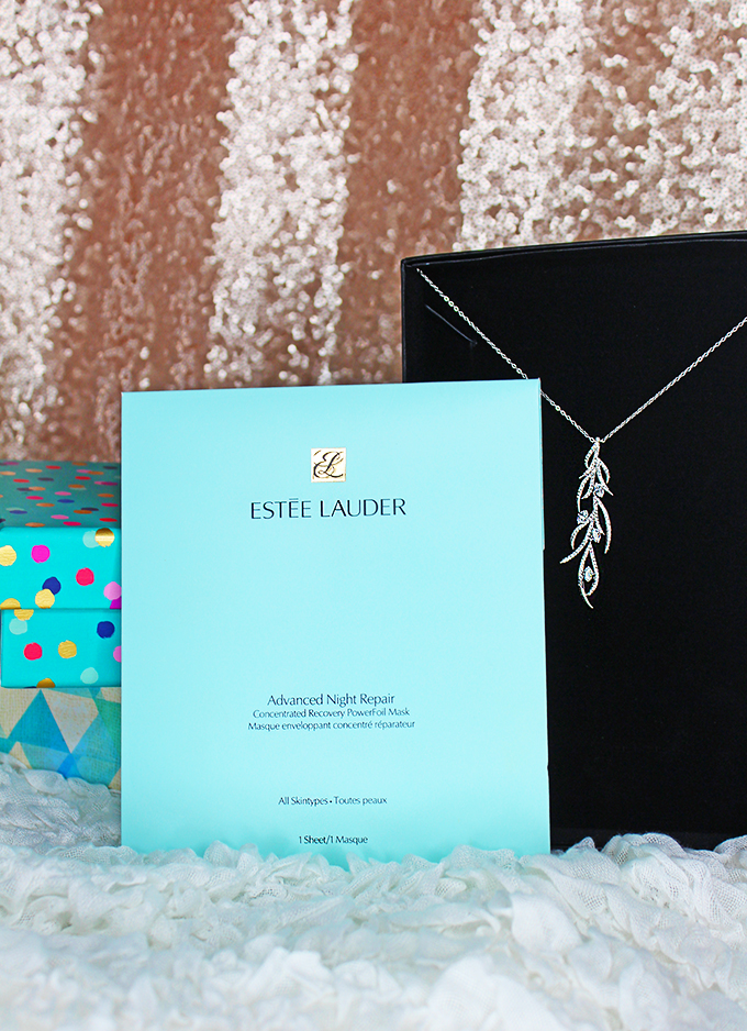 Estee Lauder Advanced Night Repair Foil Mask + Eliot Danori Necklace = Silver Metallic Gifting Duo 5 Ideas for Perfect Gifting Duos for Her - unique gift ideas that match a face mask with a corresponding gift for a unique twist on Home in High Heels
