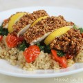 Almond-Crusted Chicken Breasts with Pesto, Roasted Tomatoes, & Quinoa Recipe from Martha Stewart Living & Home in High Heels