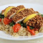 Almond-Crusted Chicken Breasts with Pesto, Roasted Tomatoes, & Quinoa Recipe from Martha Stewart Living & Home in High Heels