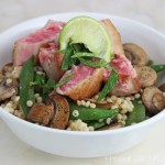 Seared Ahi Tuna with Mushrooms, Peas, & Couscous Recipe- a healthy recipe with fresh mint & lime inspired by the editors of Martha Stewart Living on Home in High Heels