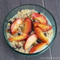 A delicious Muesli Breakfast Bowl with Peaches & Maple using the Nature Valley Toasted Oats Muesli which has rolled oats, fruit, nuts, & seeds. This healthy recipe is easy to customize, makes breakfast & brunches fun, & tastes wonderful! Check it out on Home in High Heels | www.homeinhighheels.com