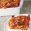 Lightened Up Hearty Lasagna Recipe made more healthy with turkey & zucchini! from Home in High Heels | www.homeinhighheels.com