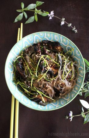 An easy to create recipe for these lovely Asian Garlic Noodles with Greens on Home in High Heels
