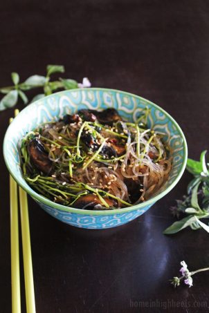 An easy to create recipe for these lovely Asian Garlic Noodles with Greens on Home in High Heels