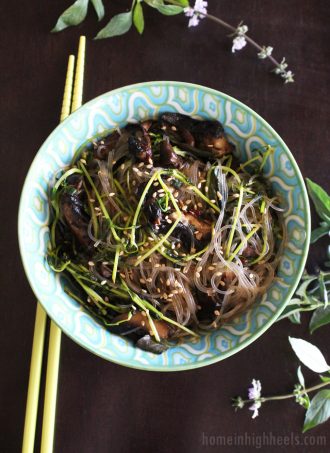 An easy to create recipe for these lovely Asian Garlic Noodles with Greens on Home in High Heels
