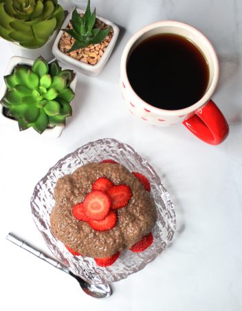 Chocolate Chia Pudding with Strawberries- a gluten free, dairy free, keto, low carb, high fiber recipe! See more lifestyle, recipes, & fun on Home in High Heels