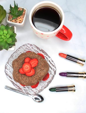 Chocolate Chia Pudding with Strawberries- a gluten free, dairy free, keto, low carb, high fiber recipe! See more lifestyle, recipes, & fun on Home in High Heels