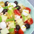 Summer salad recipe packed with protein! Vegetarian, easily vegan, & fresh! Perfect for BBQ or picnics on a budget to feed a crowd on Home in High Heels