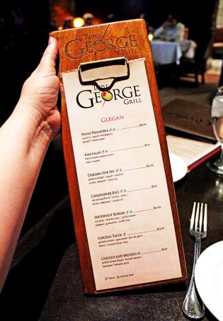 Glegan menu at Triple George Grill located just inside the Downtown Grand’s 3rd street corridor between Ogden and Stewart. In Downtown Las Vegas, see the Glegan Menu (Gluten-Free & Vegan) at Triple George Grill with a bonus pescetarian option on Home in High Heels