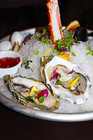 Floral Oysters The Seafood Platter- perfect for pescetarians who want a nice appetizer or entree option In Downtown Las Vegas, see the Glegan Menu (Gluten-Free & Vegan) at Triple George Grill with a bonus pescetarian option on Home in High Heels