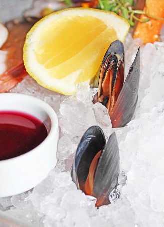 Fresh Mussels The Seafood Platter- perfect for pescetarians who want a nice appetizer or entree option In Downtown Las Vegas, see the Glegan Menu (Gluten-Free & Vegan) at Triple George Grill with a bonus pescetarian option on Home in High Heels