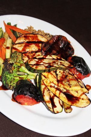 Fresh Grilled Vegetable Plate zucchini / eggplant / asparagus / mushrooms / broccoli In Downtown Las Vegas, see the Glegan Menu (Gluten-Free & Vegan) at Triple George Grill with a bonus pescetarian option on Home in High Heels