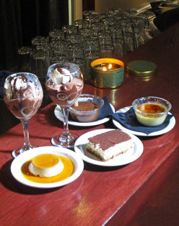 Desserts from Oh La La French Bistro including CHOCOLAT LIEGEOIS, CREME BRÛLEE, ORANGE DARK CHOCOLATE MOUSSE, TIRAMISU, & CREME CARAMEL Black, White, Red, & French! Oh La La Bistro Restaurant Recap in Las Vegas with Christmas in Paris Little Red Dress Curvy OOTD on Home in High Heels