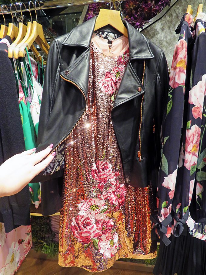 Ted Baker Leather Jacket Edgy Fashion A look at all the top fall / autumn trends at the Forum Shops Las Vegas including a look at the must-haves to order for lunch at Sushi Roku at Home in High Heels