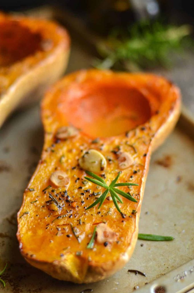 Rosemary Roasted Butternut Squash  10 Delicious Butternut Recipes to Ring in Autumn! Options like gluten-free, vegan, & low carb too in order to fully enjoy this fall squash on Home in High Heels