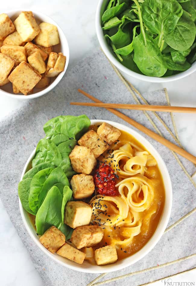 Asian-Inspired Butternut Squash Noodle Bowl with Tofu   10 Delicious Butternut Recipes to Ring in Autumn! Options like gluten-free, vegan, & low carb too in order to fully enjoy this fall squash on Home in High Heels